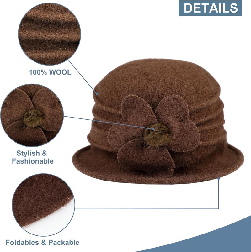 Sumolux Women Beret Hat French Vintage Floral Wool Dress Cloche Classic Winter Hat 1920s - Image 3